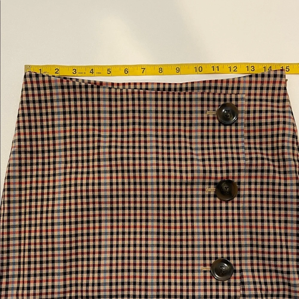 Ann Taylor Classic Plaid Pencil Skirt with Button Accents - Picture 3 of 7